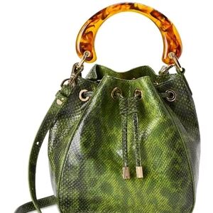 Brahmin Green Snakeskin Shoulder Bag with Tortoise Handle